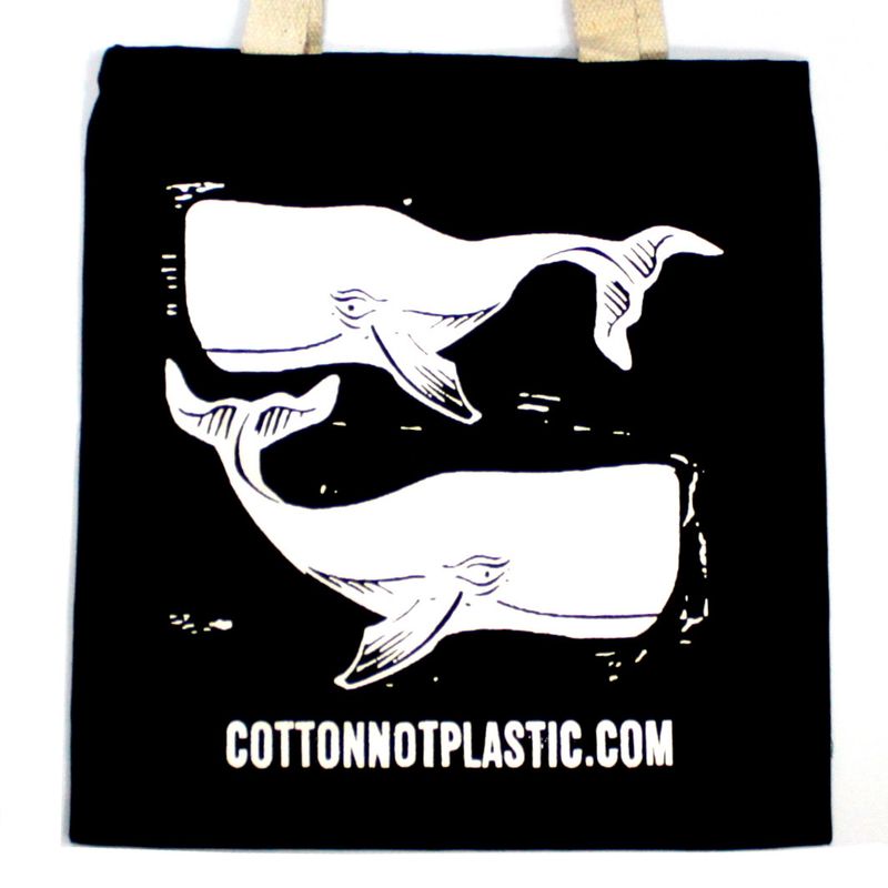 Cartone - Borsa in Cotone Nera 38x42cm - Balene