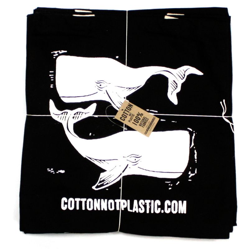 Cartone - Borsa in Cotone Nera 38x42cm - Balene