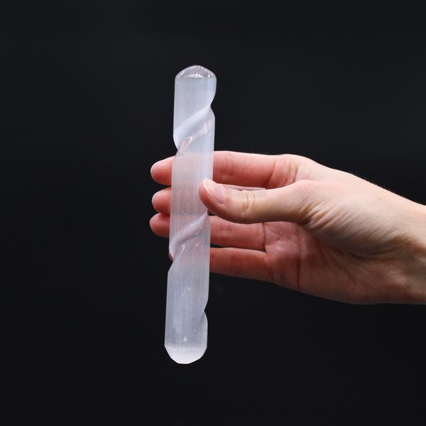 Bacchetta in Selenite a Spirale - 16 cm ( Punte Arrotondate)