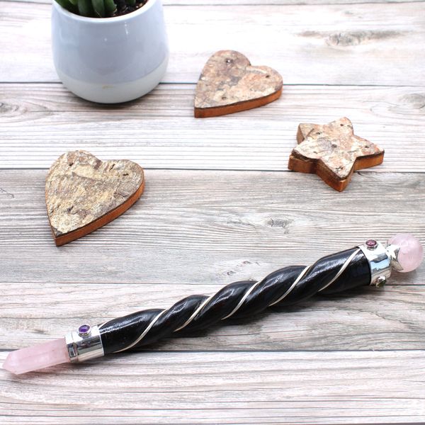 Bacchetta in Legno a Spirale - Quarzo Rosa