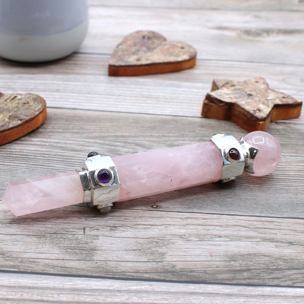 Bacchetta Magica Esagonale - Quarzo Rosa 12cm