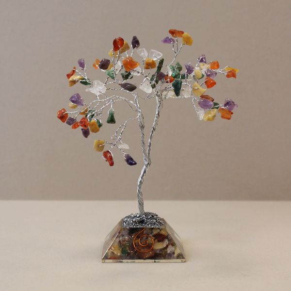 Albero di Gemme Base in Orgonite - 80 Pietre - Multicolore