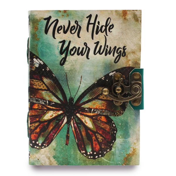 Block Notes in Pelle - "Never Hide Your Wings" - Copertina Consumata  - 7x5