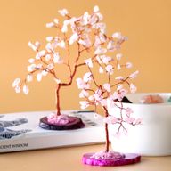 Albero di Gemme - 35 Pietre Quarzo Rosa su Base Agata Rosa