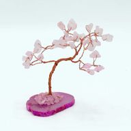 Albero di Gemme - 35 Pietre Quarzo Rosa su Base Agata Rosa