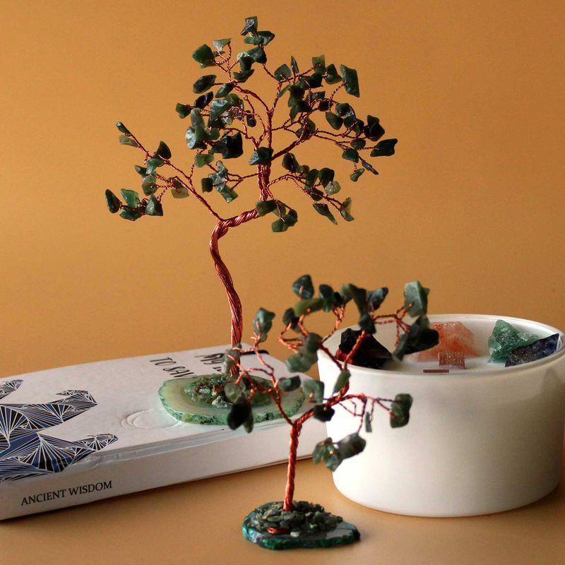 Albero di Gemme - 35 Pietre Avventurina Verde su Base Agata Verde
