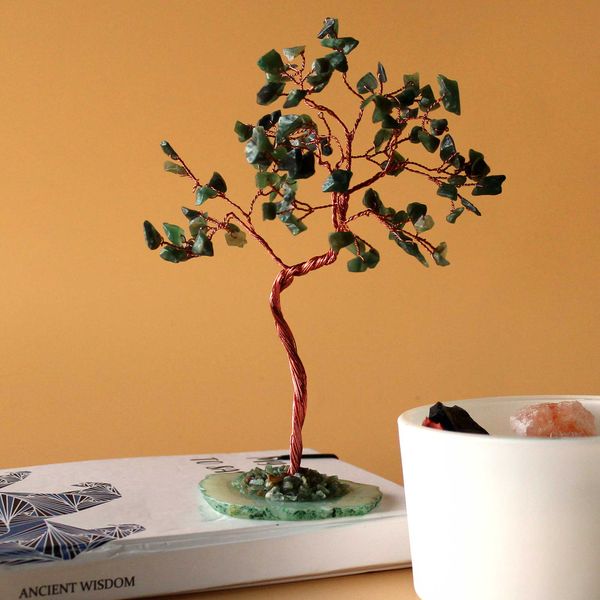 Albero di Gemme - 100 Pietre Avventurina Verde su Base Agata Verde