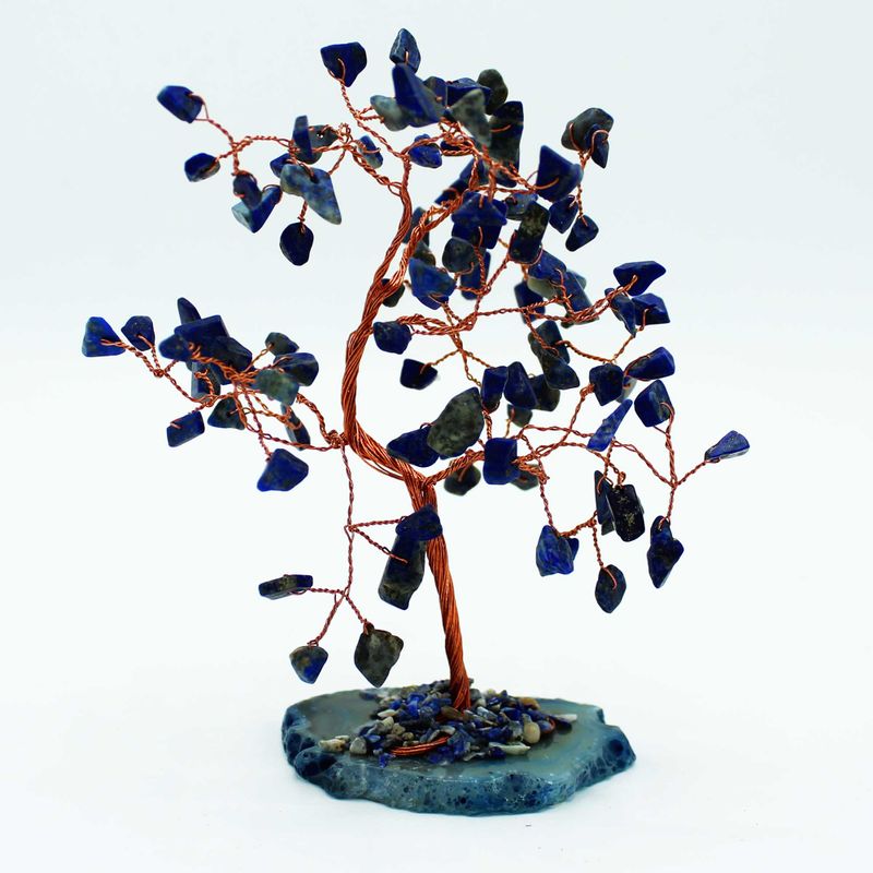 Albero di Gemme - 100 Pietre Lapislazzuli su Base Agata Blu