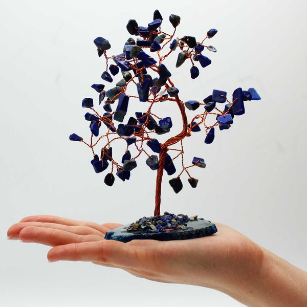 Albero di Gemme - 100  Pietre Lapislazzuli su Base Agata Blu