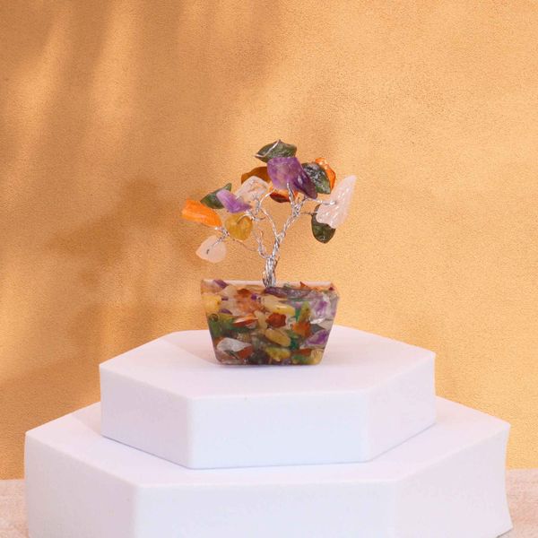 Mini Alberi di Gemme Base in Orgonite 15 Pietre - Multicolore