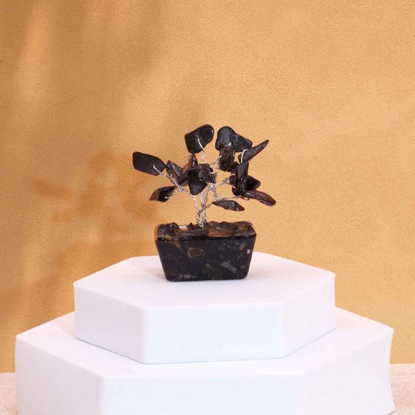 Mini Alberi di Gemme Base in Orgonite 15 Pietre - Agata Nera