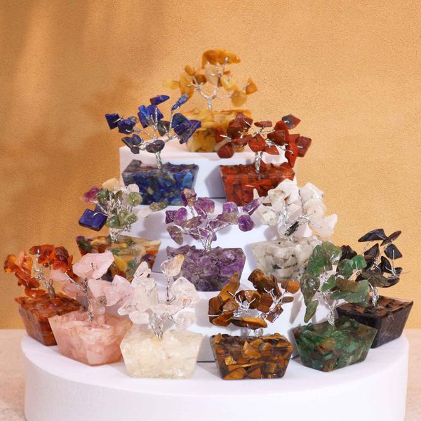 Mini Alberi di Gemme Base in Orgonite 15 Pietre - Mix Assortito