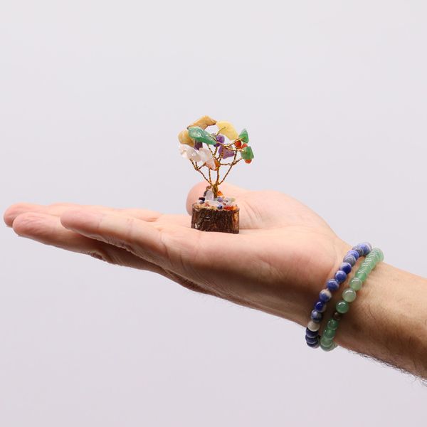 Mini Alberi di Gemme Base in Legno 15 Pietre - Mix Assortito