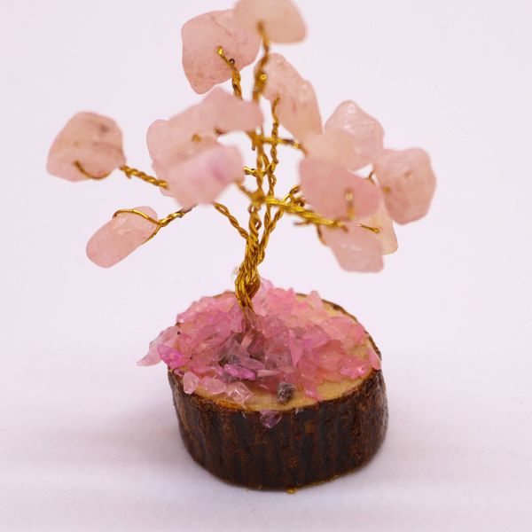 Mini Alberi di Gemme Base in Legno 15 Pietre - Quarzo Rosa