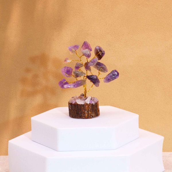 Mini Alberi di Gemme Base in Legno 15 Pietre - Ametista