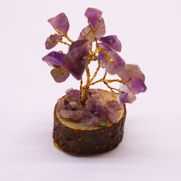 Mini Alberi di Gemme Base in Legno 15 Pietre - Ametista