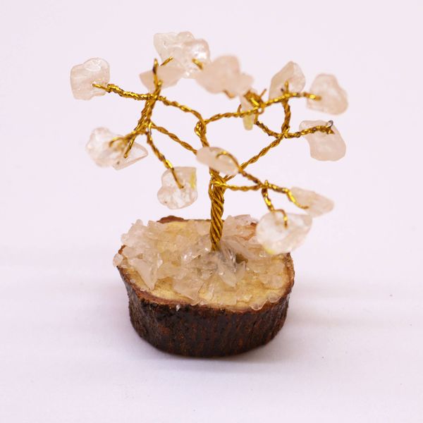 Mini Alberi di Gemme Base in Legno 15 Pietre - Quarzo di Rocca