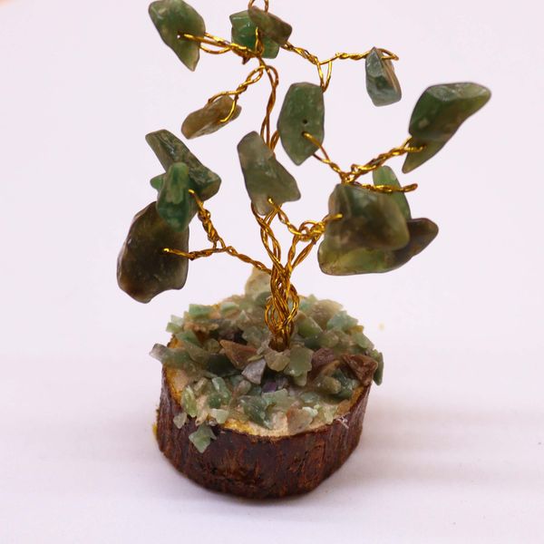 Mini Alberi di Gemme Base in Legno 15 Pietre - Avventurina Verde