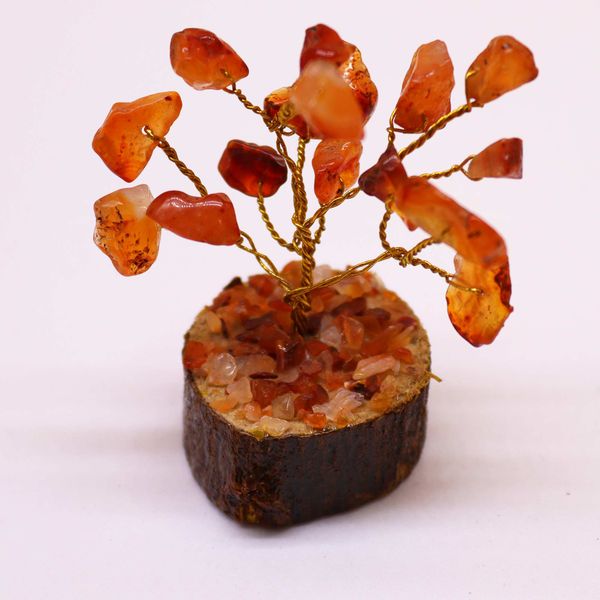Mini Alberi di Gemme Base in Legno 15 Pietre - Corniola