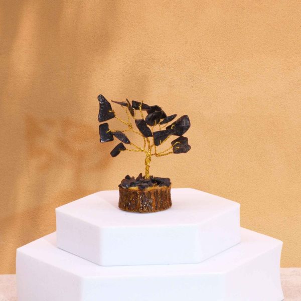 Mini Alberi di Gemme Base in Legno 15 Pietre - Agata Nera