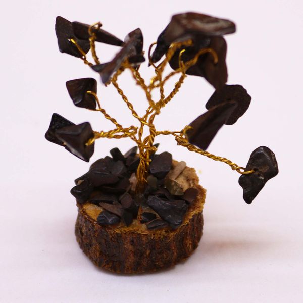 Mini Alberi di Gemme Base in Legno 15 Pietre - Agata Nera