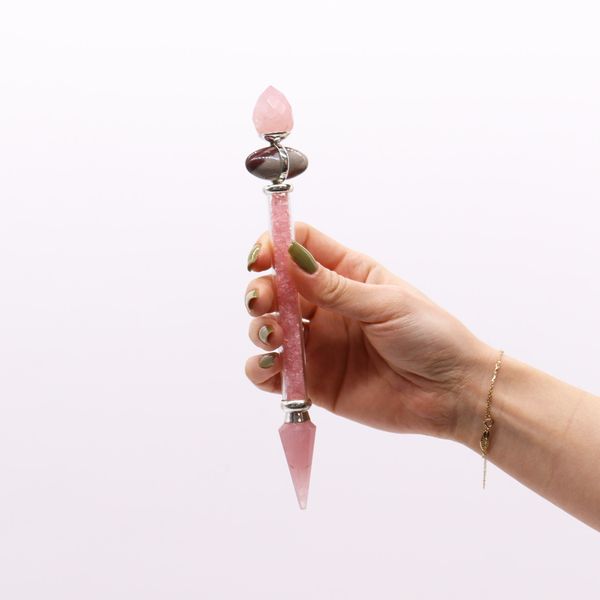 Bacchetta magica Shiva Lingam - Quarzo Rosa - Amore
