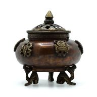 Brucia Incenso Tibetano in Ottone - Vaso con 6 Simboli