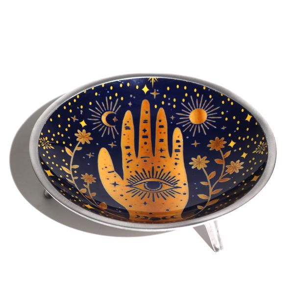 Piatto per Rituale Smaltato a Tre Gambe - Hamsa Blu Notte