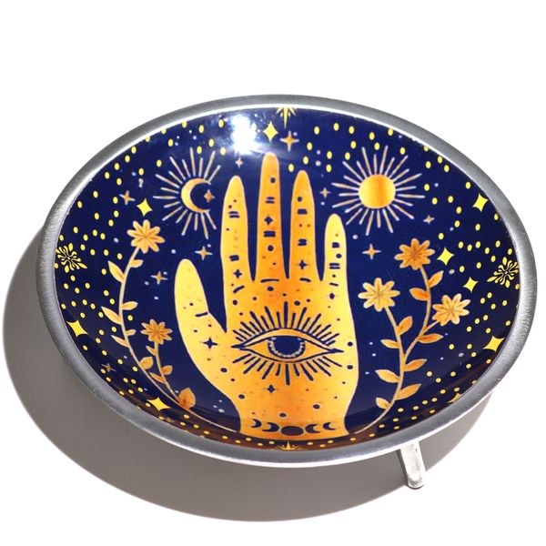 Piatto per Rituale Smaltato a Tre Gambe - Hamsa Blu Notte