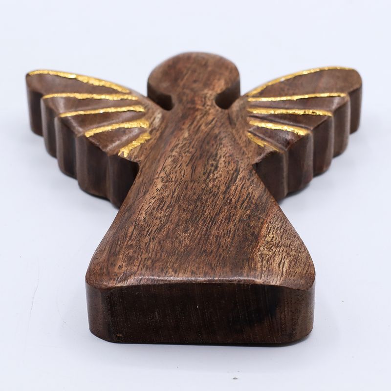 Angelo in Legno di Mango 19cm – Decorazione Dorata