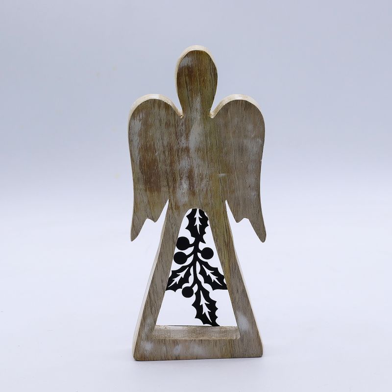 Angelo in Legno di Mango 18cm – Sbiancato con Decorazione in Ferro