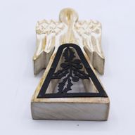 Angelo in Legno di Mango 18cm – Sbiancato con Decorazione in Ferro