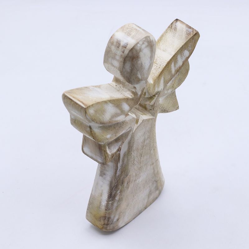 Angelo in Legno di Mango 18cm – Sbiancato con Stella Intagliata
