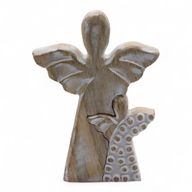 Angelo in Legno di Mango con Angelo Intagliato 15 cm – Sbiancato
