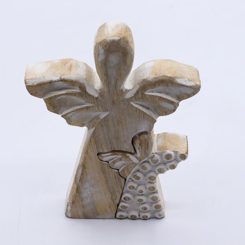 Angelo in Legno di Mango con Angelo Intagliato 15 cm – Sbiancato