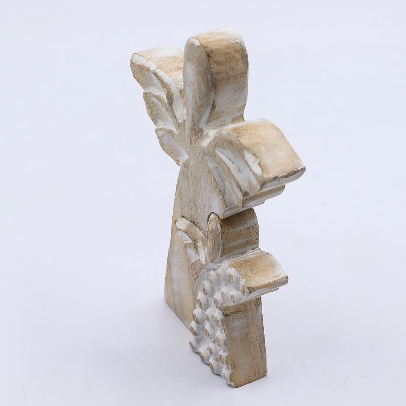 Angelo in Legno di Mango con Angelo Intagliato 15 cm – Sbiancato