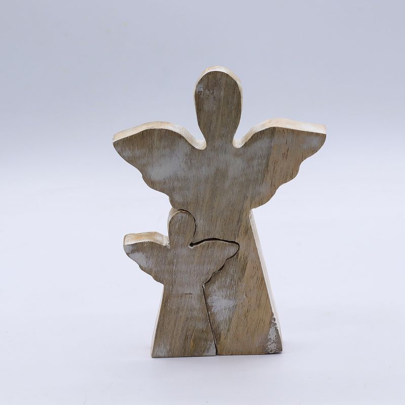 Angelo in Legno di Mango con Angelo Intagliato 15 cm – Sbiancato