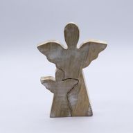 Angelo in Legno di Mango con Angelo Intagliato 15 cm – Sbiancato