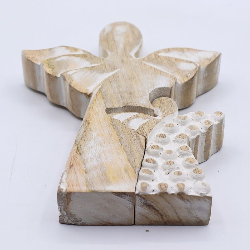 Angelo in Legno di Mango con Angelo Intagliato 15 cm – Sbiancato