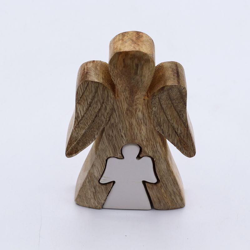 Angelo in Legno di Mango con Angelo Intagliato in Smalto Bianco 15 cm