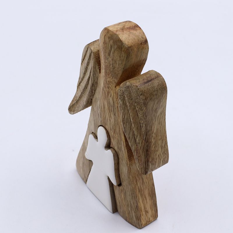 Angelo in Legno di Mango con Angelo Intagliato in Smalto Bianco 15 cm