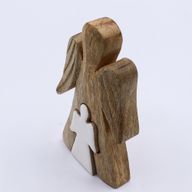 Angelo in Legno di Mango con Angelo Intagliato in Smalto Bianco 15 cm
