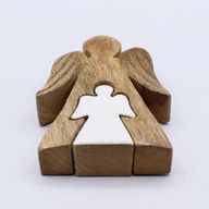 Angelo in Legno di Mango con Angelo Intagliato in Smalto Bianco 15 cm