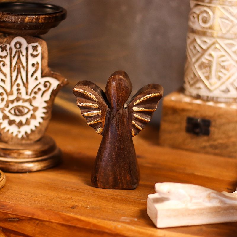 Angelo in Legno di Mango 12cm – Decorazione Dorata