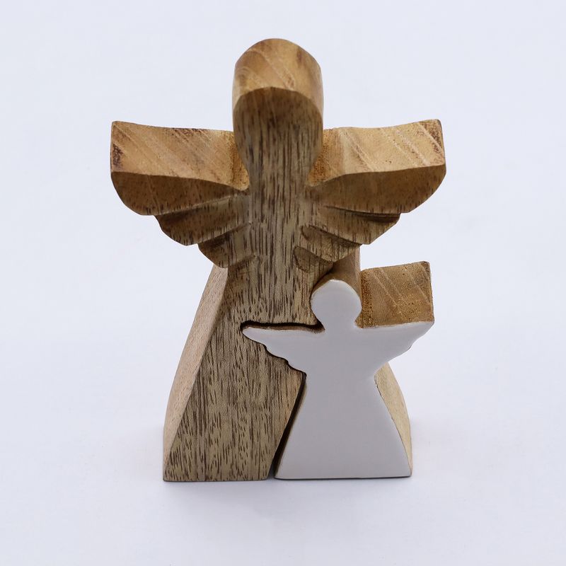 Angelo in Legno di Mango con Angelo Intagliato in Smalto 15 cm