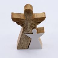 Angelo in Legno di Mango con Angelo Intagliato in Smalto 15 cm