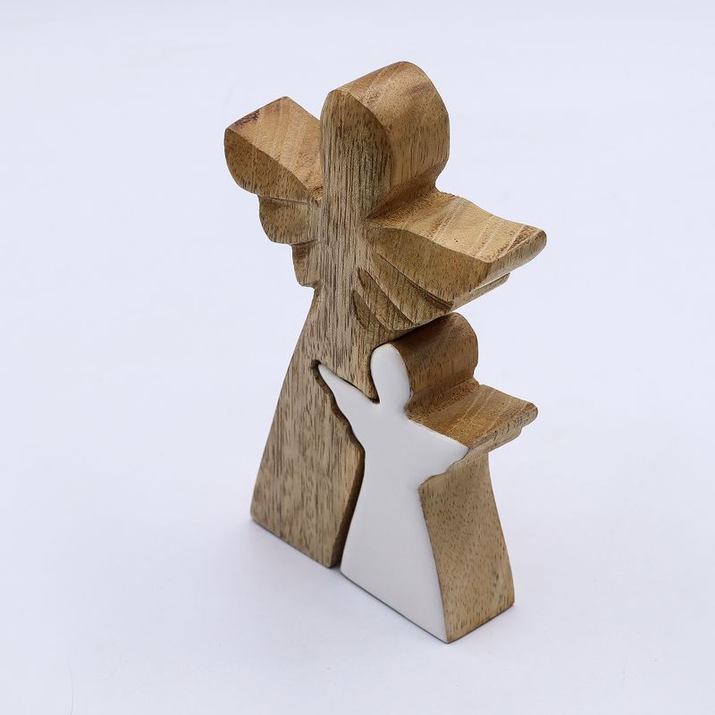Angelo in Legno di Mango con Angelo Intagliato in Smalto 15 cm