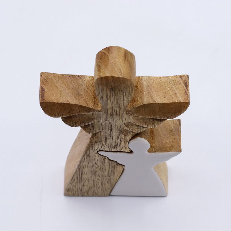 Angelo in Legno di Mango con Angelo Intagliato in Smalto 15 cm