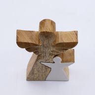 Angelo in Legno di Mango con Angelo Intagliato in Smalto 15 cm