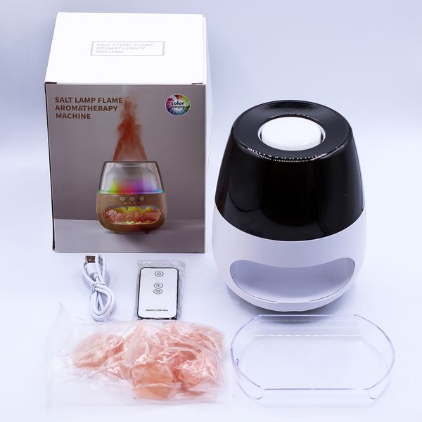 Diffusore di Aromi con Effetto Fiamma e Sale – Bianco USB – Cambio Colore e Timer